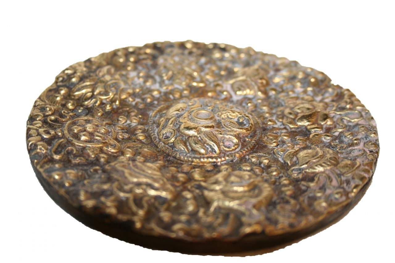 Gilded Incense Burner. Hand carved. Round. At Tibet Spirit Store